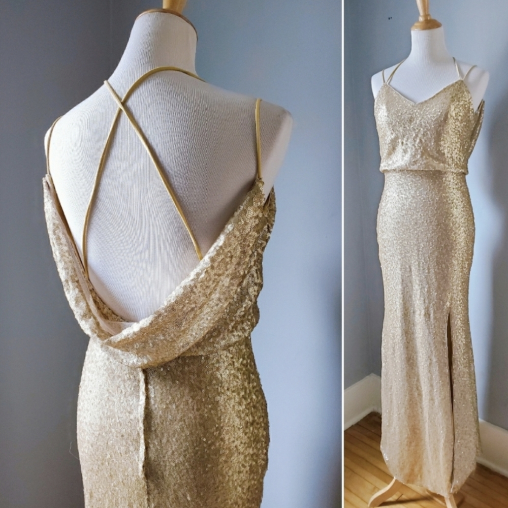 Gold sequin Christina Wu dress